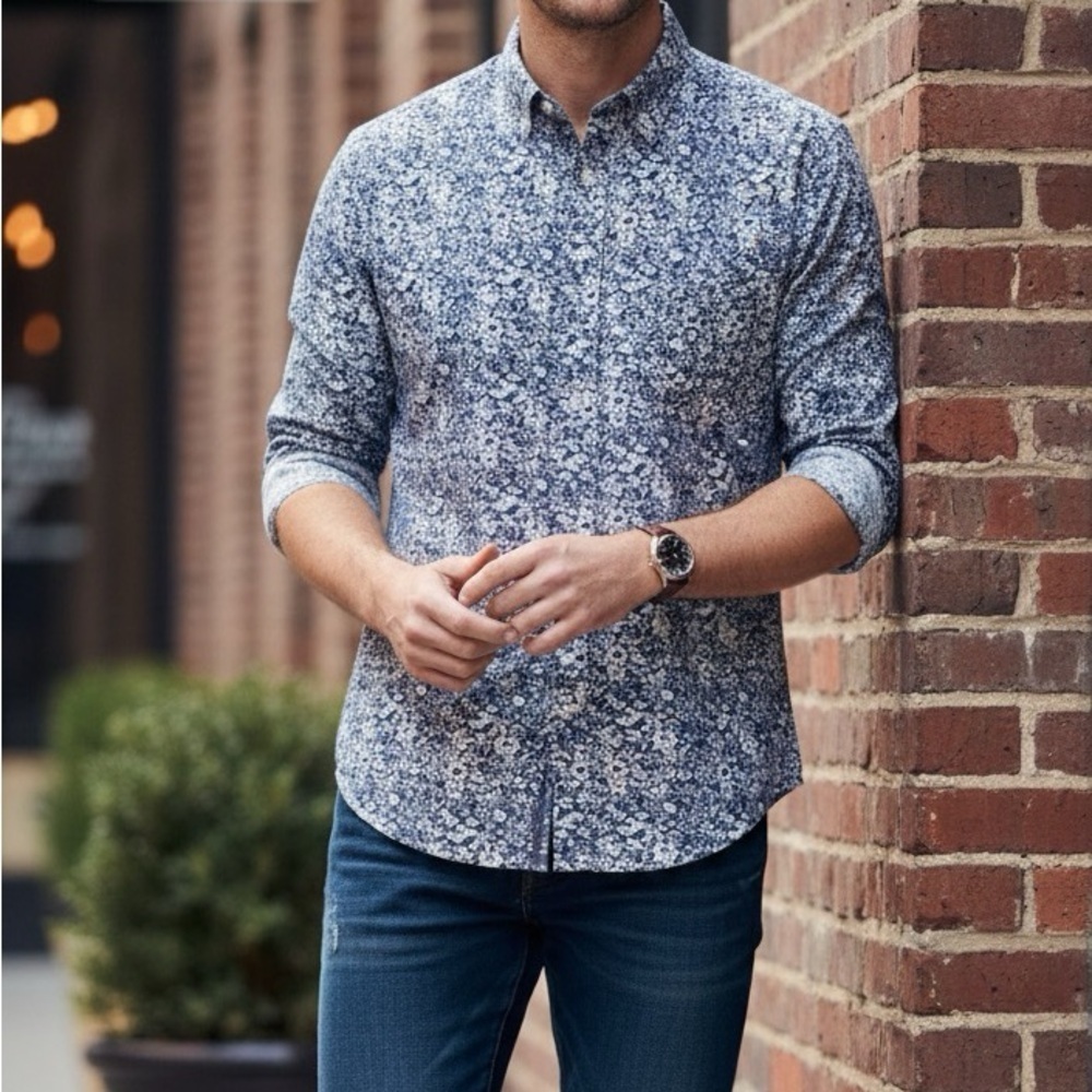 J. Crew Navy and White Floral Shirt